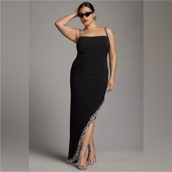 Mac Duggal Asymmetrical Side Slit Lace Up Rhinestone Embellished Gown Size 20W